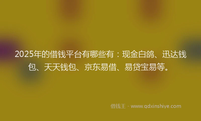 2025年的借钱平台有哪些有：现金白鸽、迅达钱包、天天钱包、京东易借、易贷宝易等。