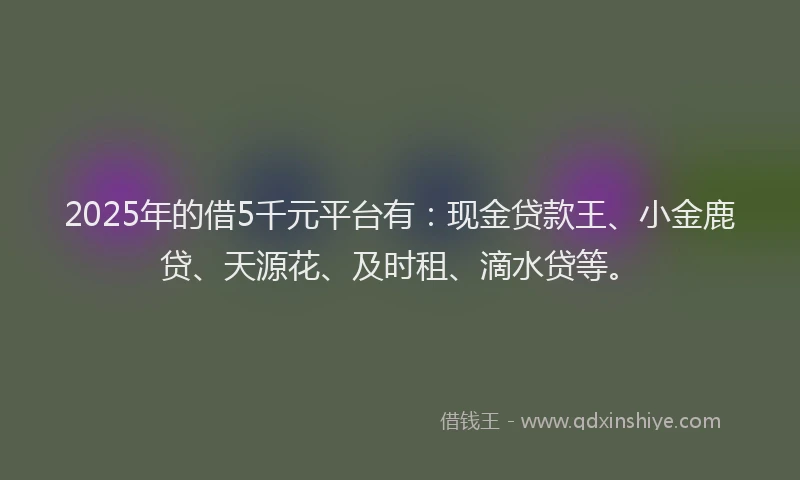 2025年的借5千元平台有：现金贷款王、小金鹿贷、天源花、及时租、滴水贷等。