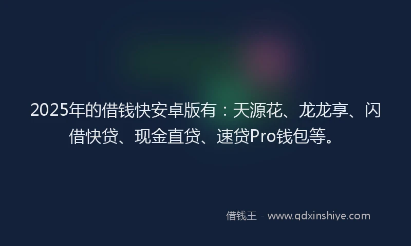 2025年的借钱快安卓版有：天源花、龙龙享、闪借快贷、现金直贷、速贷Pro钱包等。