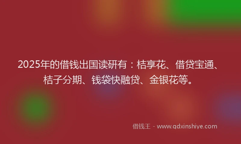 2025年的借钱出国读研有：桔享花、借贷宝通、桔子分期、钱袋快融贷、金银花等。