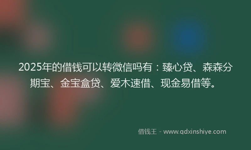 2025年的借钱可以转微信吗有：臻心贷、森森分期宝、金宝盒贷、爱木速借、现金易借等。