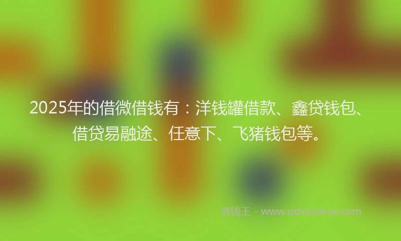2025年的借微借钱有：洋钱罐借款、鑫贷钱包、借贷易融途、任意下、飞猪钱包等。