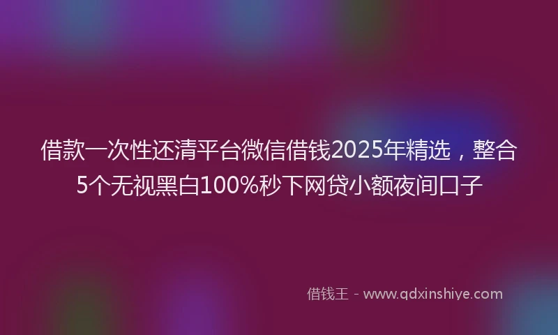 借款一次性还清平台微信借钱2025年精选，整合5个无视黑白100%秒下网贷小额夜间口子