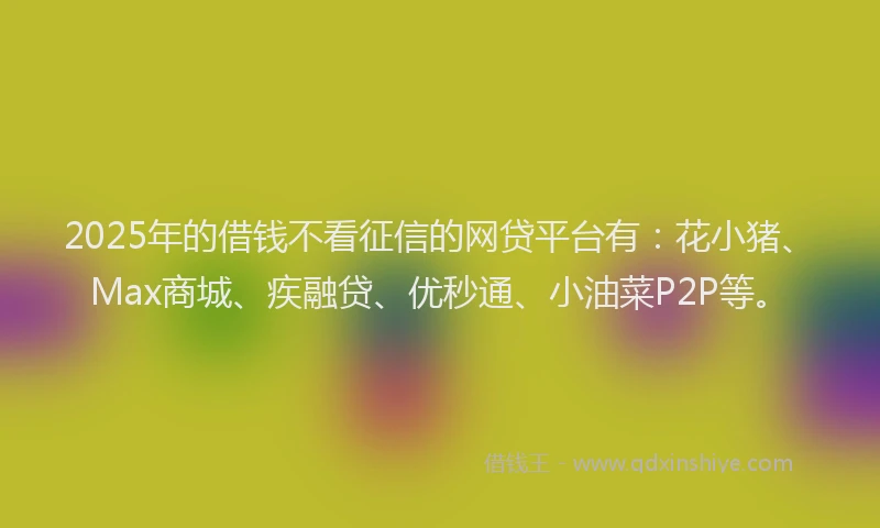 2025年的借钱不看征信的网贷平台有:花小猪、Max商城、疾融贷、优秒通、小油菜P2P等。