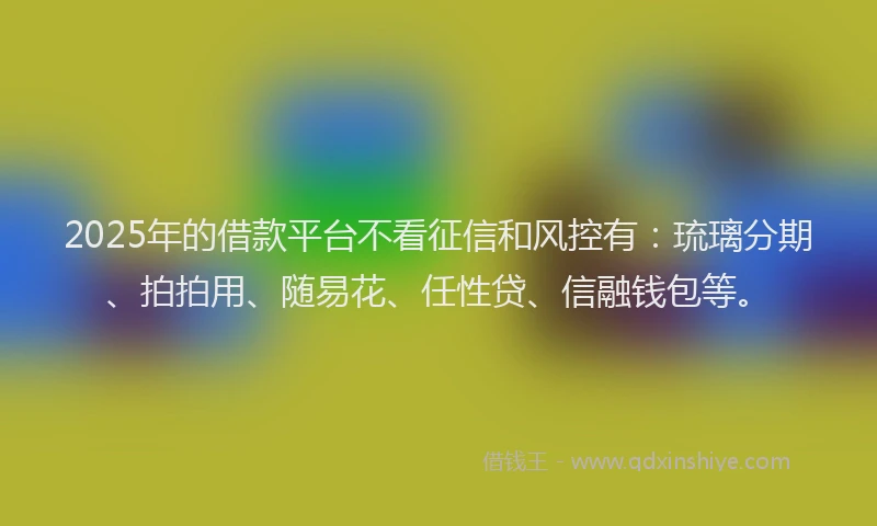 2025年的借款平台不看征信和风控有：琉璃分期、拍拍用、随易花、任性贷、信融钱包等。
