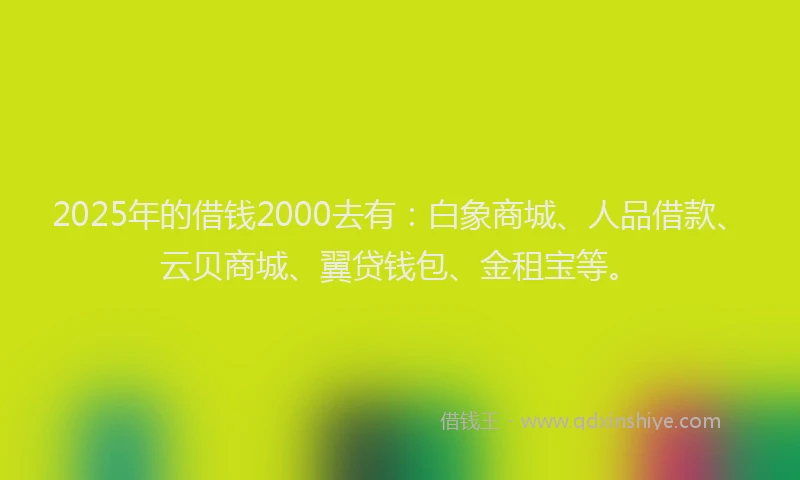 2025年的借钱2000去有：白象商城、人品借款、云贝商城、翼贷钱包、金租宝等。