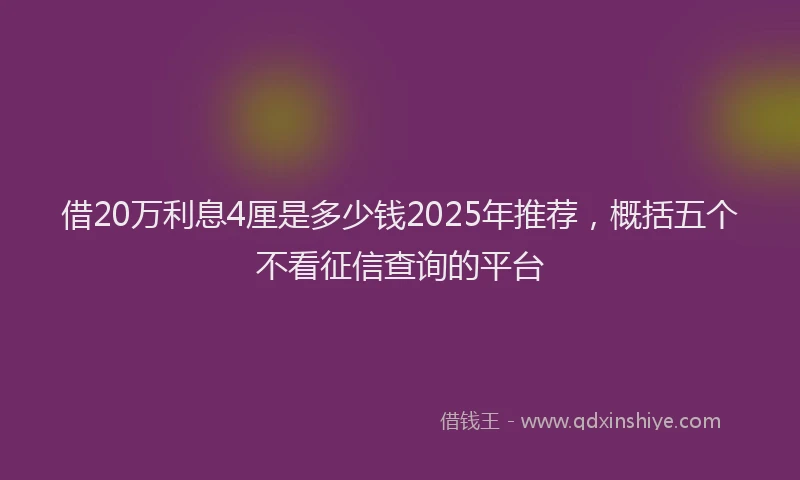 借20万利息4厘是多少钱2025年推荐，概括五个不看征信查询的平台