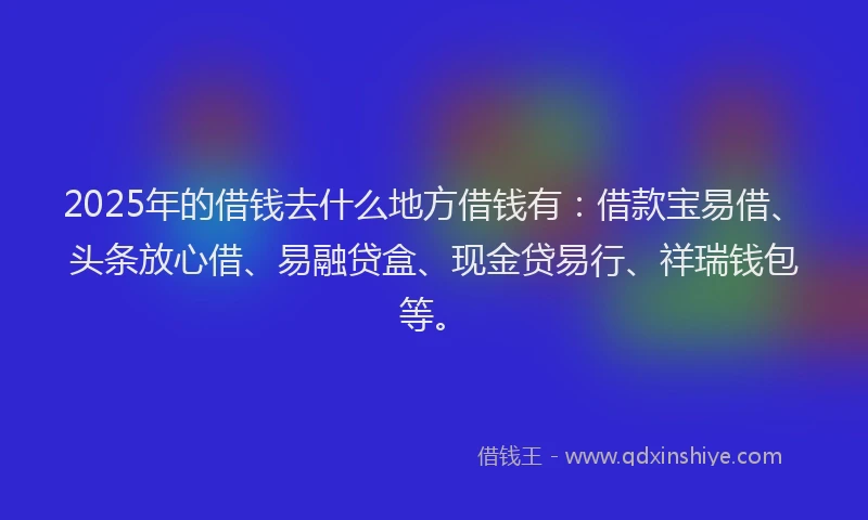 2025年的借钱去什么地方借钱有：借款宝易借、头条放心借、易融贷盒、现金贷易行、祥瑞钱包等。