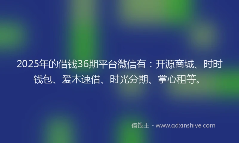 2025年的借钱36期平台微信有：开源商城、时时钱包、爱木速借、时光分期、掌心租等。