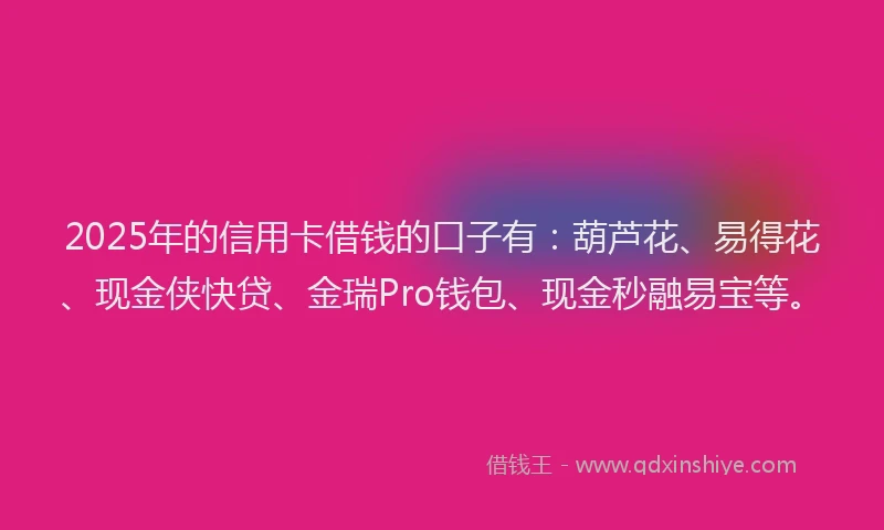 2025年的信用卡借钱的口子有：葫芦花、易得花、现金侠快贷、金瑞Pro钱包、现金秒融易宝等。