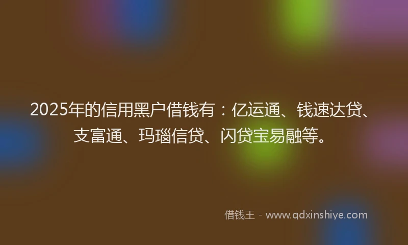 2025年的信用黑户借钱有：亿运通、钱速达贷、支富通、玛瑙信贷、闪贷宝易融等。
