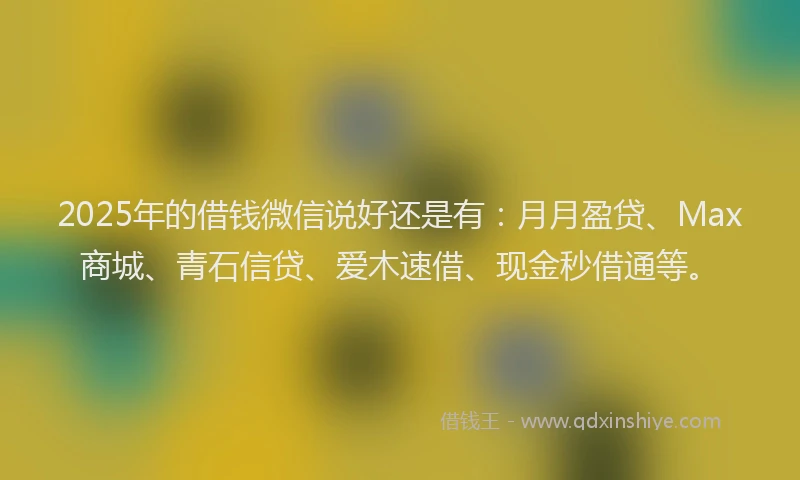 2025年的借钱微信说好还是有：月月盈贷、Max商城、青石信贷、爱木速借、现金秒借通等。