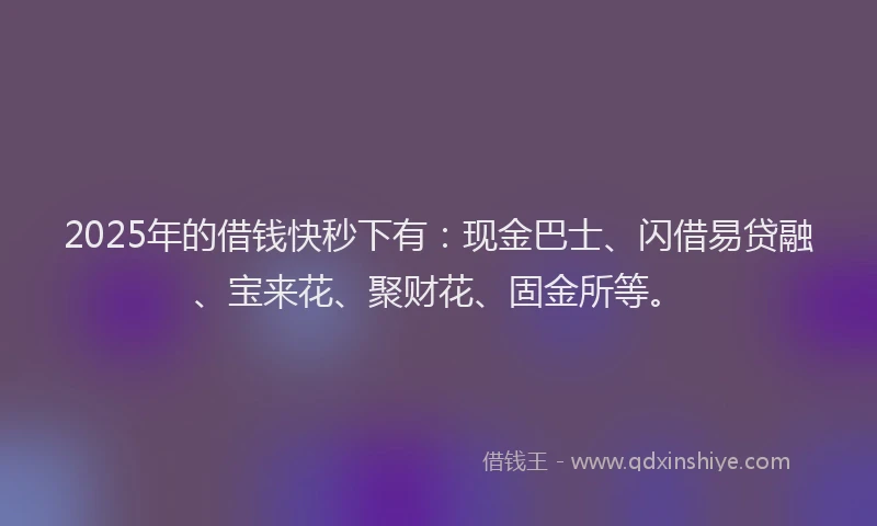 2025年的借钱快秒下有：现金巴士、闪借易贷融、宝来花、聚财花、固金所等。