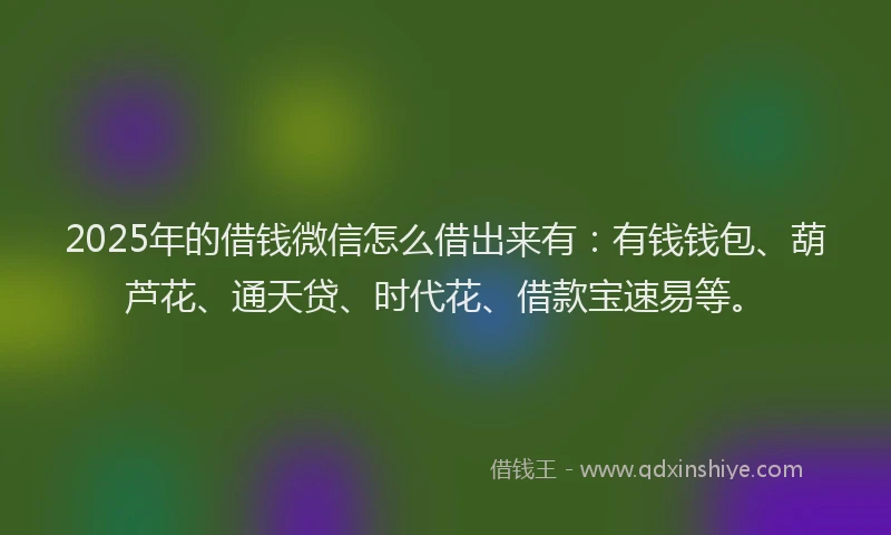 2025年的借钱微信怎么借出来有：有钱钱包、葫芦花、通天贷、时代花、借款宝速易等。
