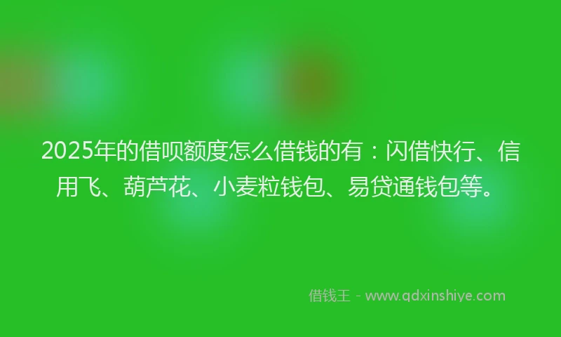 2025年的借呗额度怎么借钱的有：闪借快行、信用飞、葫芦花、小麦粒钱包、易贷通钱包等。