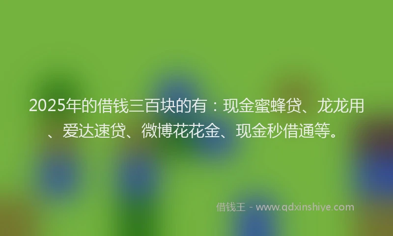 2025年的借钱三百块的有：现金蜜蜂贷、龙龙用、爱达速贷、微博花花金、现金秒借通等。