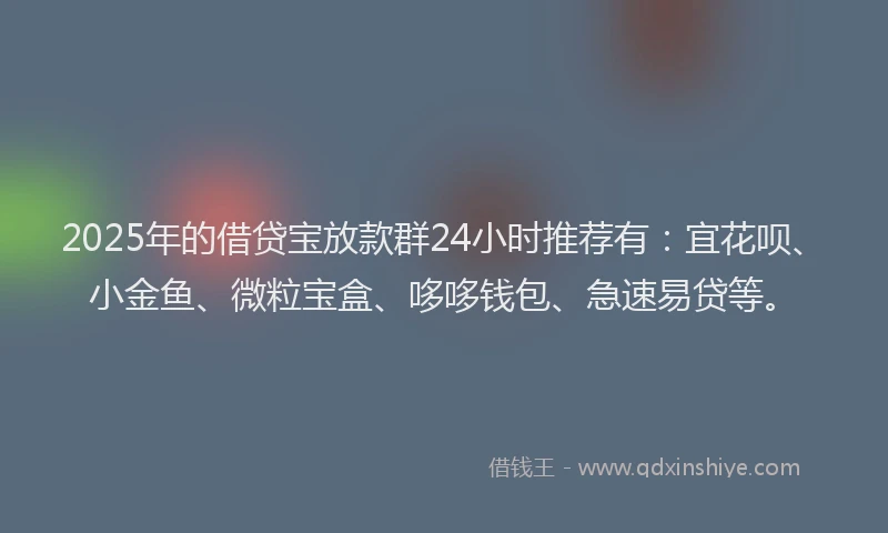 2025年的借贷宝放款群24小时推荐有：宜花呗、小金鱼、微粒宝盒、哆哆钱包、急速易贷等。