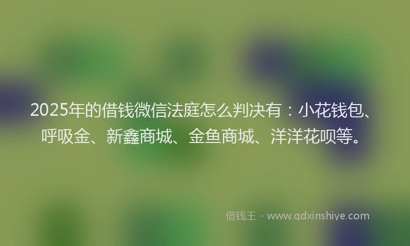 2025年的借钱微信法庭怎么判决有：小花钱包、呼吸金、新鑫商城、金鱼商城、洋洋花呗等。