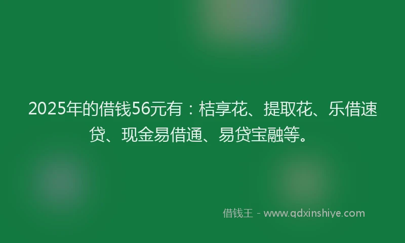 2025年的借钱56元有：桔享花、提取花、乐借速贷、现金易借通、易贷宝融等。