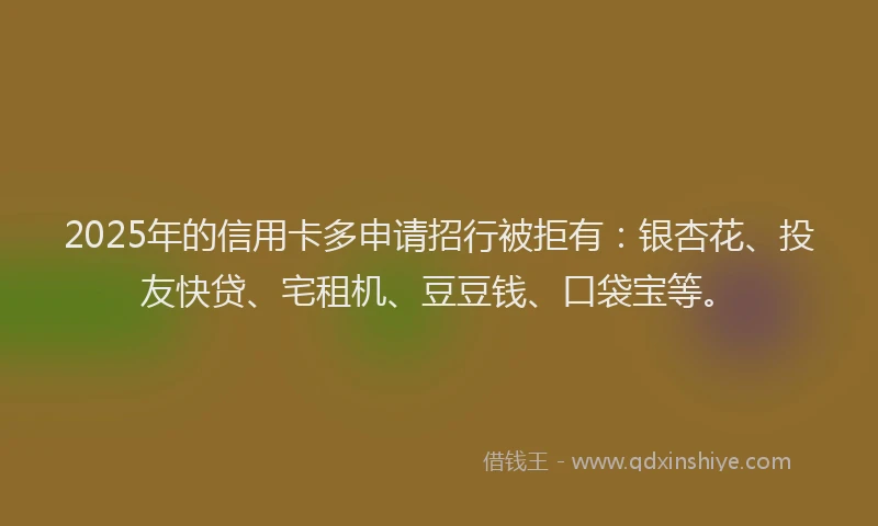 2025年的信用卡多申请招行被拒有：银杏花、投友快贷、宅租机、豆豆钱、口袋宝等。