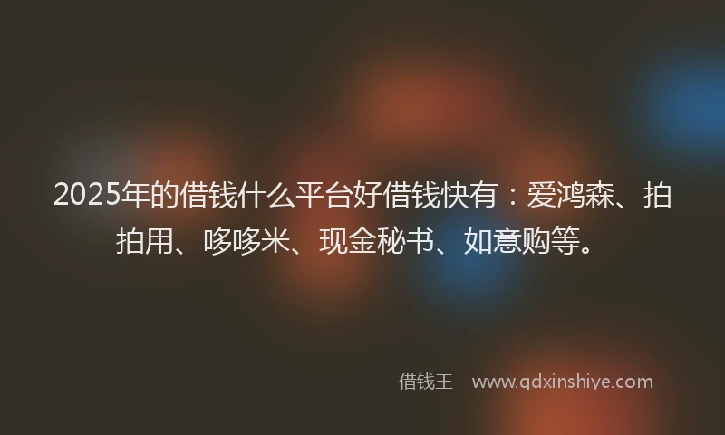 2025年的借钱什么平台好借钱快有：爱鸿森、拍拍用、哆哆米、现金秘书、如意购等。