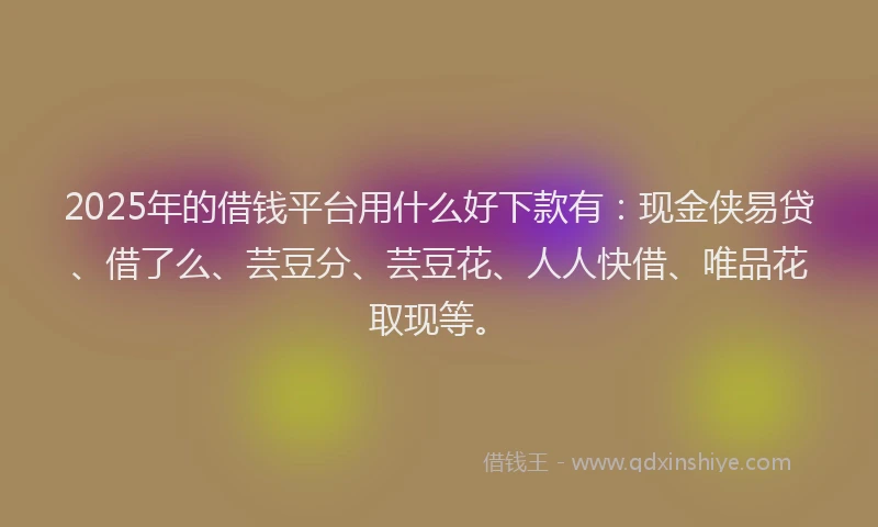 2025年的借钱平台用什么好下款有：现金侠易贷、借了么、芸豆分、芸豆花、人人快借、唯品花取现等。