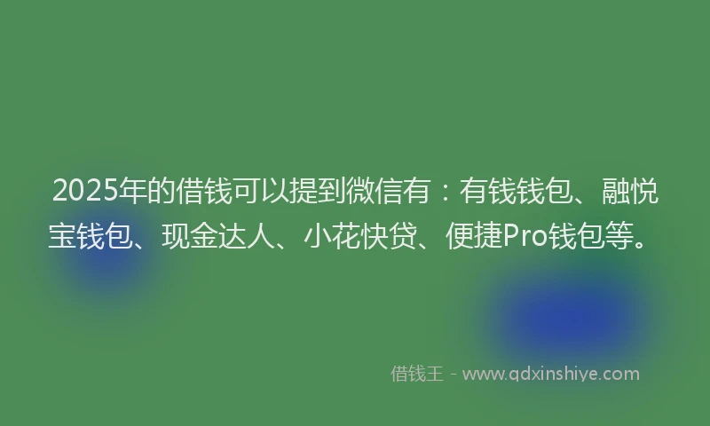 2025年的借钱可以提到微信有：有钱钱包、融悦宝钱包、现金达人、小花快贷、便捷Pro钱包等。