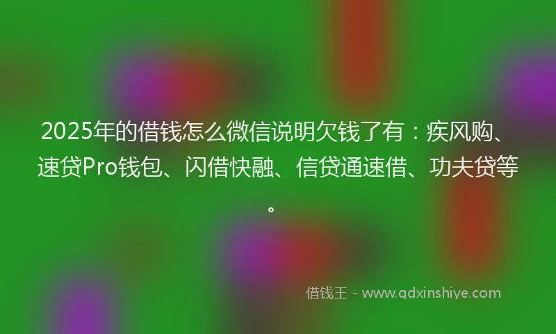 2025年的借钱怎么微信说明欠钱了有：疾风购、速贷Pro钱包、闪借快融、信贷通速借、功夫贷等。
