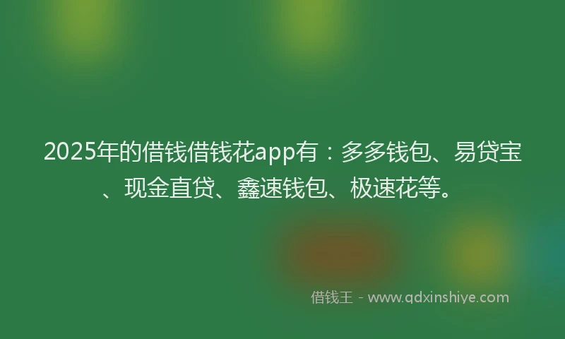 2025年的借钱借钱花app有：多多钱包、易贷宝、现金直贷、鑫速钱包、极速花等。