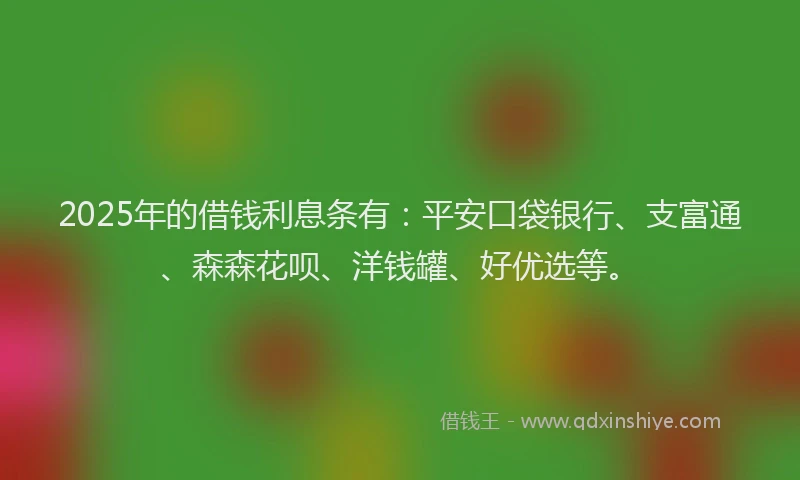 2025年的借钱利息条有:平安口袋银行、支富通、森森花呗、洋钱罐、好优选等。