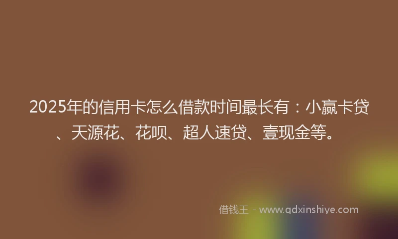 2025年的信用卡怎么借款时间最长有：小赢卡贷、天源花、花呗、超人速贷、壹现金等。