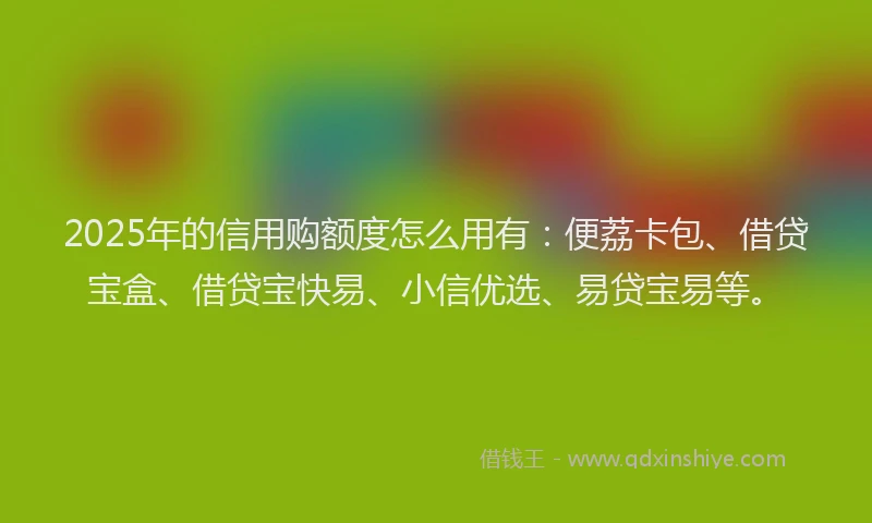 2025年的信用购额度怎么用有：便荔卡包、借贷宝盒、借贷宝快易、小信优选、易贷宝易等。