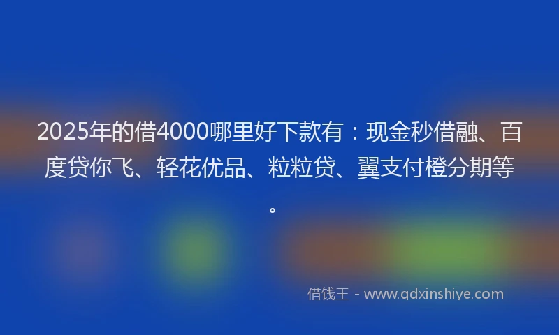 2025年的借4000哪里好下款有：现金秒借融、百度贷你飞、轻花优品、粒粒贷、翼支付橙分期等。