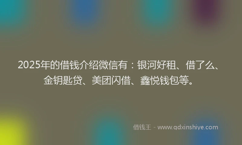 2025年的借钱介绍微信有：银河好租、借了么、金钥匙贷、美团闪借、鑫悦钱包等。