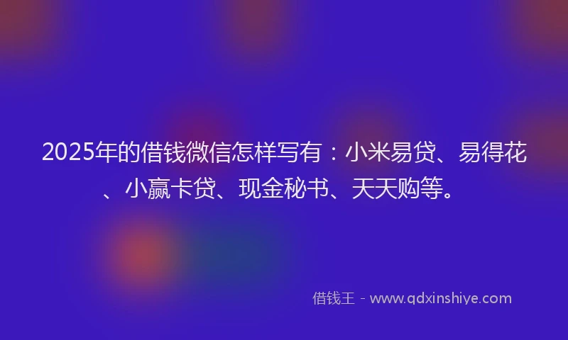 2025年的借钱微信怎样写有：小米易贷、易得花、小赢卡贷、现金秘书、天天购等。