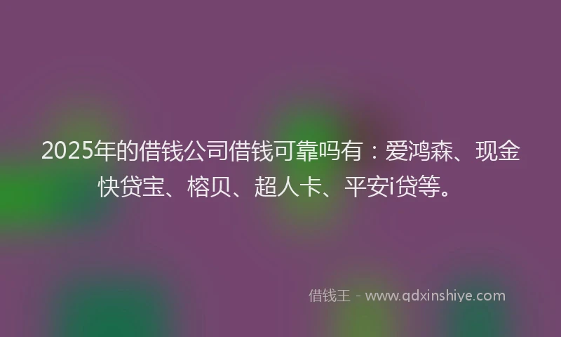 2025年的借钱公司借钱可靠吗有：爱鸿森、现金快贷宝、榕贝、超人卡、平安i贷等。
