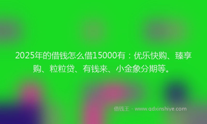 2025年的借钱怎么借15000有：优乐快购、臻享购、粒粒贷、有钱来、小金象分期等。
