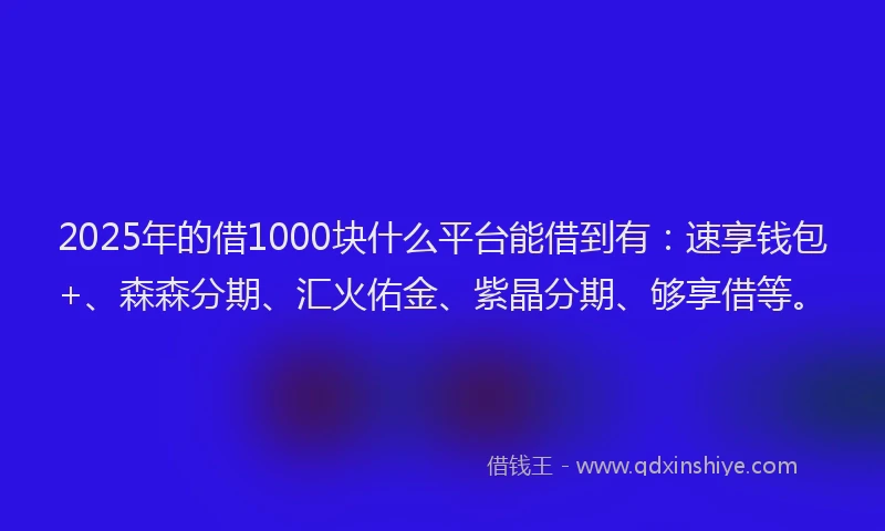 2025年的借1000块什么平台能借到有：速享钱包+、森森分期、汇火佑金、紫晶分期、够享借等。