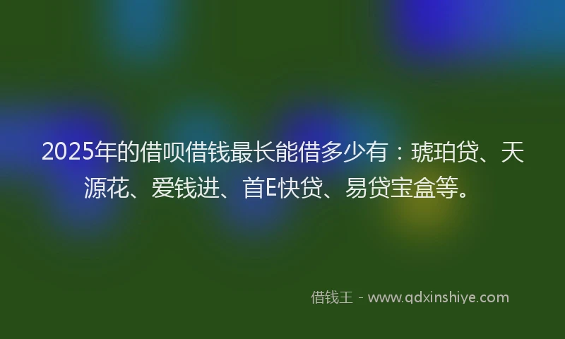2025年的借呗借钱最长能借多少有：琥珀贷、天源花、爱钱进、首E快贷、易贷宝盒等。