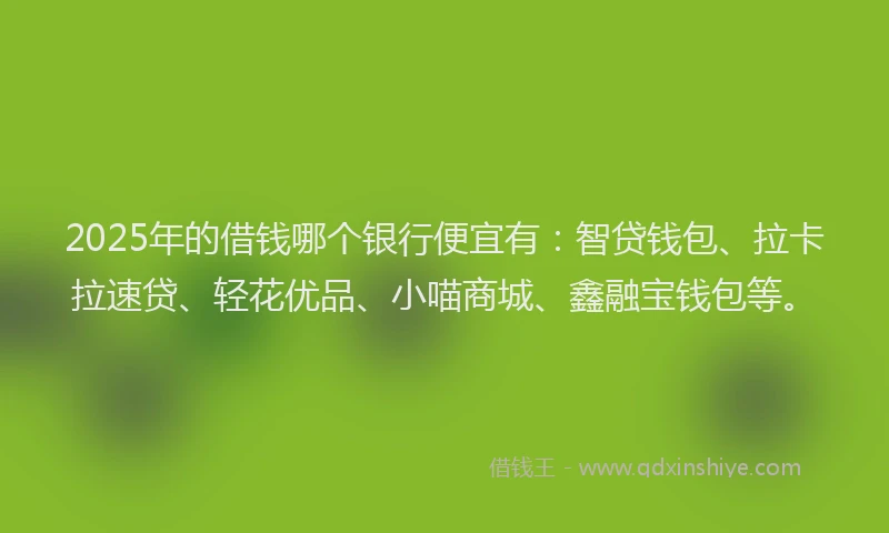 2025年的借钱哪个银行便宜有：智贷钱包、拉卡拉速贷、轻花优品、小喵商城、鑫融宝钱包等。