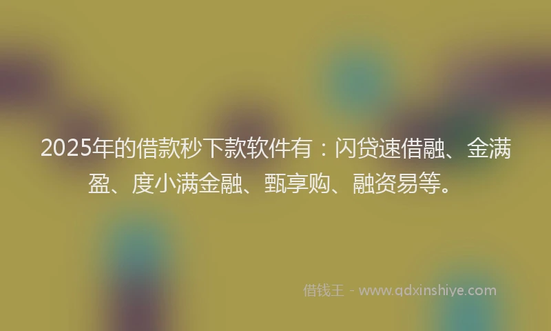 2025年的借款秒下款软件有：闪贷速借融、金满盈、度小满金融、甄享购、融资易等。