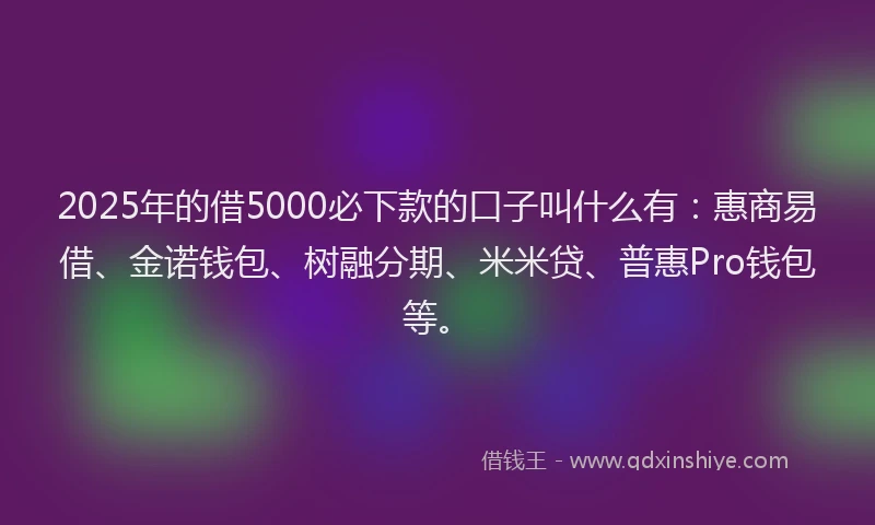 2025年的借5000必下款的口子叫什么有：惠商易借、金诺钱包、树融分期、米米贷、普惠Pro钱包等。