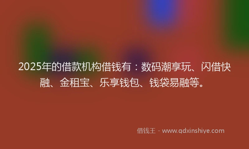 2025年的借款机构借钱有：数码潮享玩、闪借快融、金租宝、乐享钱包、钱袋易融等。