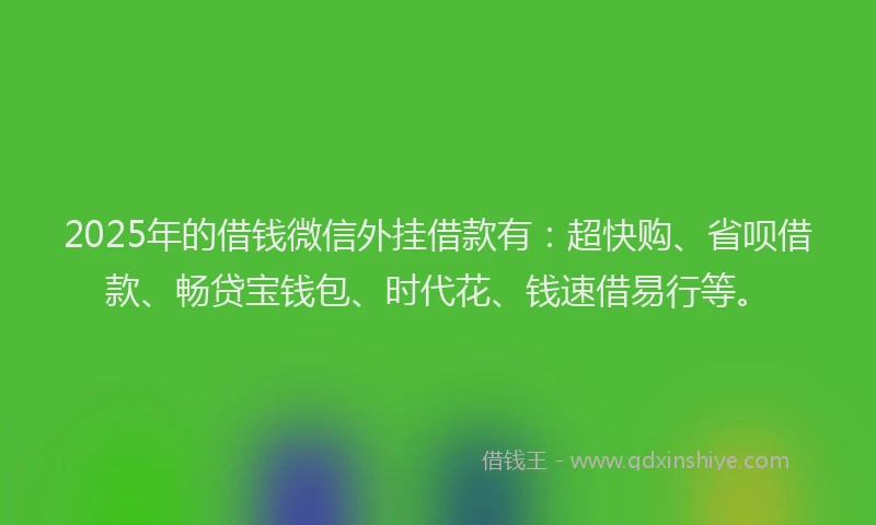2025年的借钱微信外挂借款有：超快购、省呗借款、畅贷宝钱包、时代花、钱速借易行等。