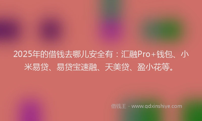 2025年的借钱去哪儿安全有：汇融Pro+钱包、小米易贷、易贷宝速融、天美贷、盈小花等。