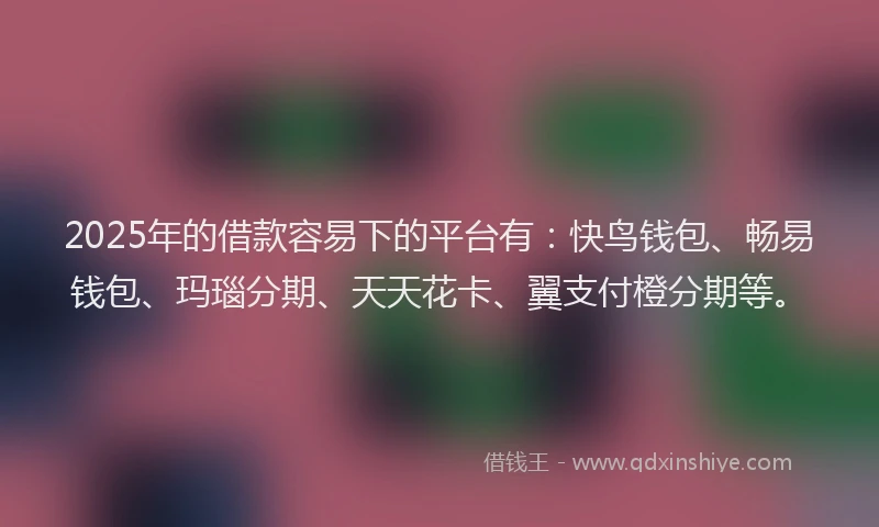 2025年的借款容易下的平台有：快鸟钱包、畅易钱包、玛瑙分期、天天花卡、翼支付橙分期等。