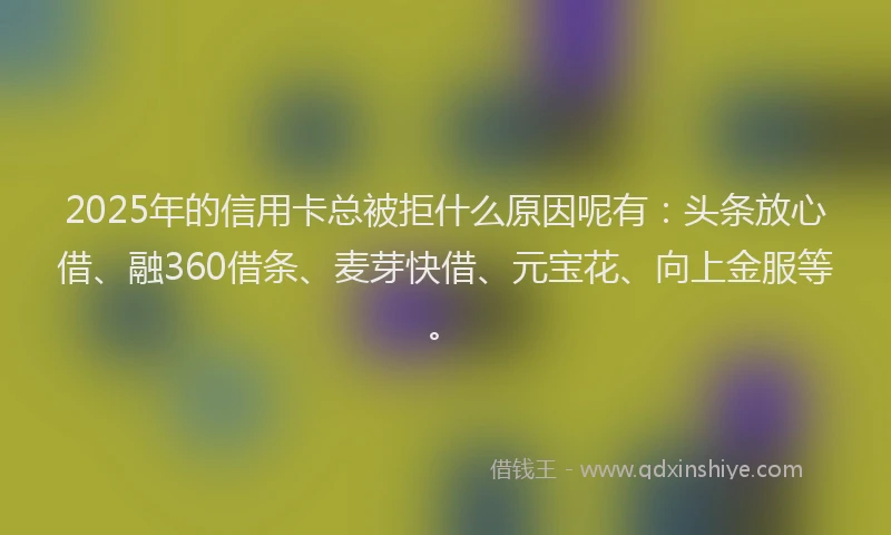 2025年的信用卡总被拒什么原因呢有：头条放心借、融360借条、麦芽快借、元宝花、向上金服等。