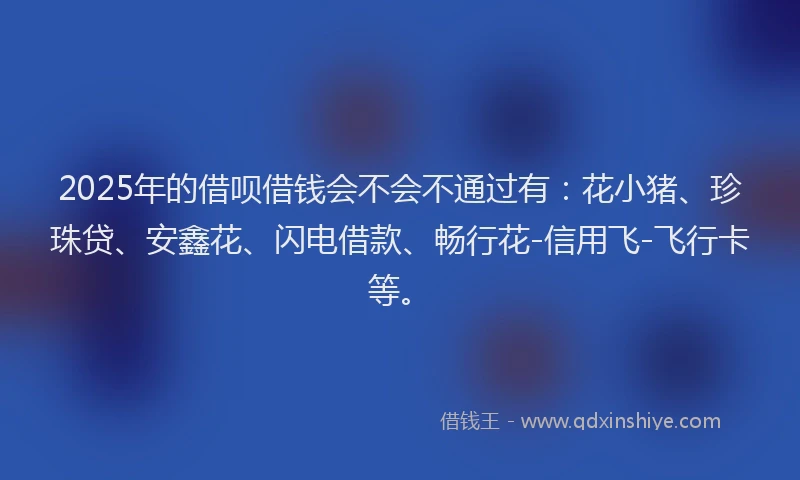 2025年的借呗借钱会不会不通过有：花小猪、珍珠贷、安鑫花、闪电借款、畅行花-信用飞-飞行卡等。