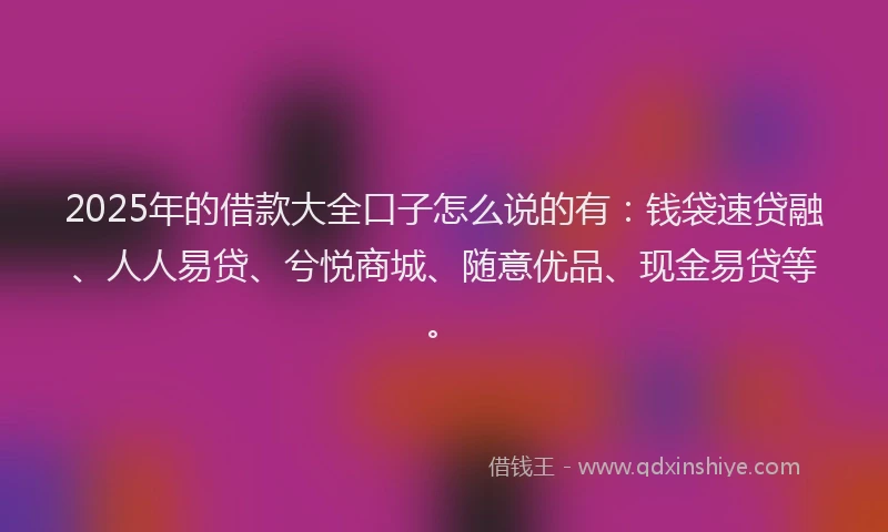 2025年的借款大全口子怎么说的有：钱袋速贷融、人人易贷、兮悦商城、随意优品、现金易贷等。