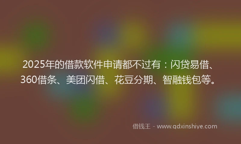 2025年的借款软件申请都不过有：闪贷易借、360借条、美团闪借、花豆分期、智融钱包等。